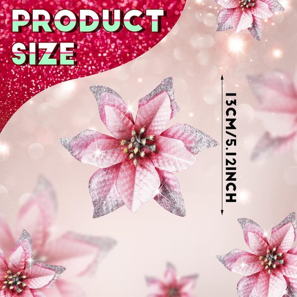 (Blå) 45 stk. Jule Poinsettia Dekorationer Glitter Poinsett