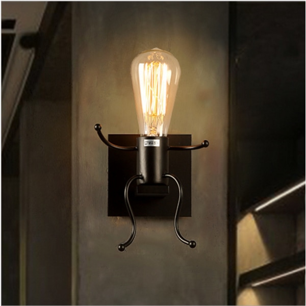 Svart Kreativ Industriell Jern Vegglampe for Bar Cafe Barn