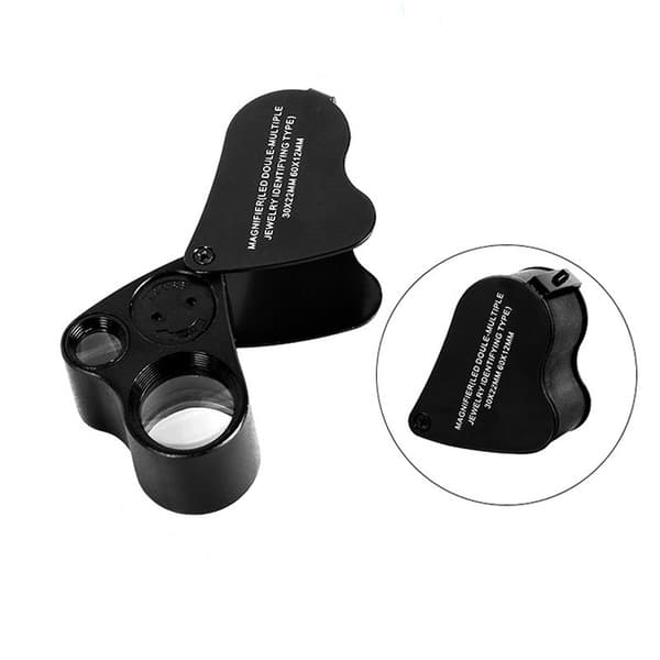 Juvelerlinse Glas Loupe 30X & 60X Forstørrelsesglas 2x LED Lys (sort)