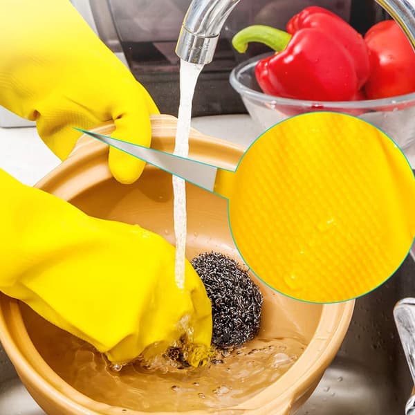 ##/Återanvändbara hushålls handskar gula 1 styck Gummi diskmaskinshandskar extra tjocka långa ärmar##/