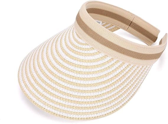 Sommarhatt för kvinnor Bredbrättad beige stråhatt för stranden