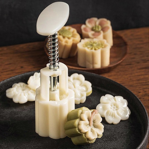 Månekakeform Kirsebærblomst Lett å løsne Håndpress 3D Kirsebær Sakura Stempel Bakverkform for Midhøstfestivalen 50g