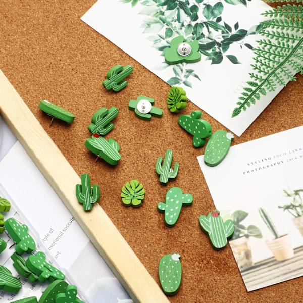 30 stycken träknappnålar Kaktus Palm Leaf Tumspikar Söta Deko