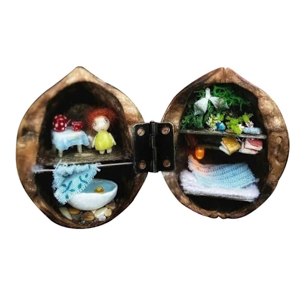 Miniatyrverden Valnøttskall Figurin Liten Mikrolandskap i Valnøtt Resin Statue Skulptur Hjemmekontor Bokylle Skrivebord Dekor Ornament C