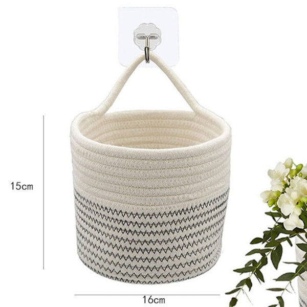 2-pack hängande korgar för hemmet, små vävda hängande korgar av bomullsrep