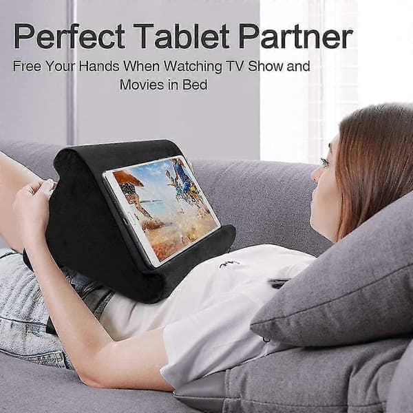 Tablet Stand Pude, Multi-vinkel Blød Pude Skød Stand, Kileholder, Bærbar Trekant Tablet Stand (sort) black