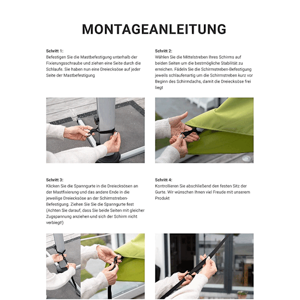 Monteringsstroppsett for frittstående parasoll for å hindre parasollen fr