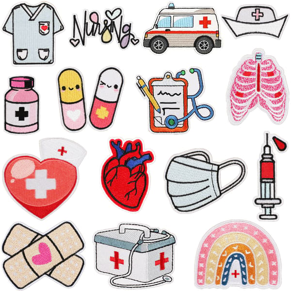 15 stycken medicinska tillbehör broderade stryklappar