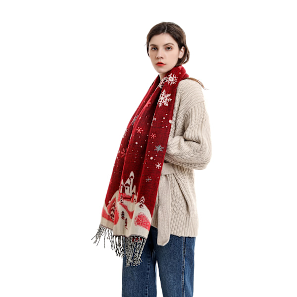Röd Jul Varm Damfransscarf (183 x 67 cm)