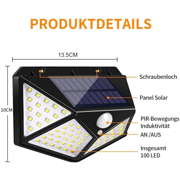LED solcellelampe 4-pakning solcelle utendørslys IP65 vanntett 100 LED