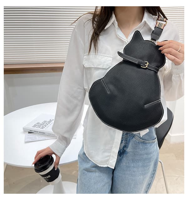 Katt crossbody-veske, enkel brystveske, lær, avtakbar