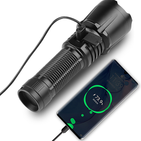 LED-taskulamppu USB ladattava teleskooppinen zoom tehokas taskulamppu