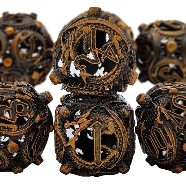 Dungeons and Dragons Spillterninger HNCCESG Rollespill Spillterninger 7 Stykker med Metallboks Polyedrisk Hul Metall Rund Drage Terning D4/D6/D8/D10