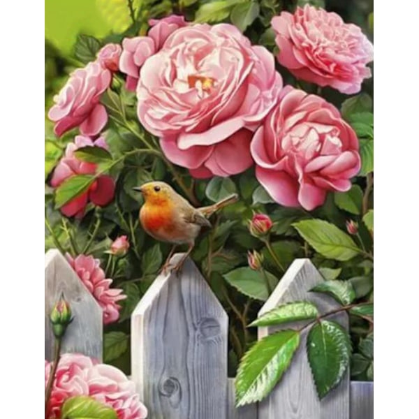 ##/Måla DIY 5D Diamantmålning Kit Blommor Rosor Landsbylandskap##/