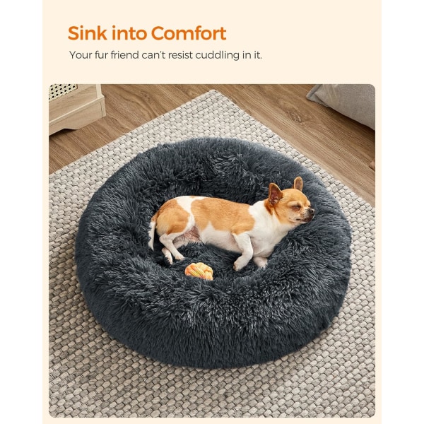 Djupgrå hundsäng, rund donutsäng, soffa, avtagbar och tvättbar
