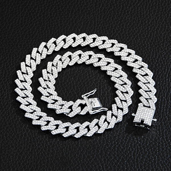 ##/Cuban Link Kæde til Mænd Iced Out Miami Cuban Link Halskæde Guld Sølvbelagt Halskæder Diamant Kæde Bling Bling Hip Hop Smykker Sølv##/