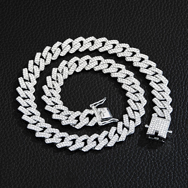 ##/Miesten Cuban Link -ketju Jäädytetty Miami Cuban Link -kaulakoru Kulta Hopeapinnoitetut Kaulakorut Timanttiketju Bling Bling Hip Hop Korut Hopea##/