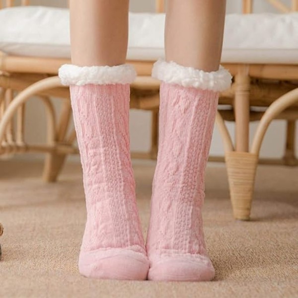 Dames Vinter Gulvsokker - Tykke Rosa Arktiske Flannelsokker Mids