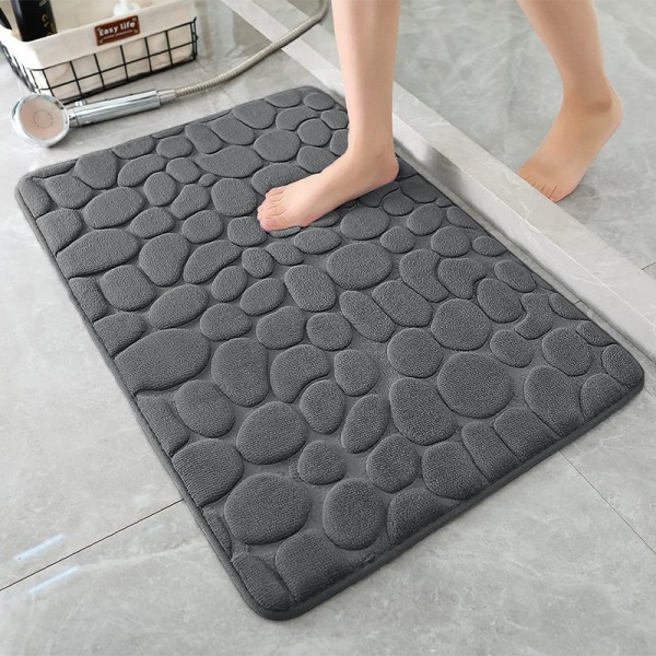 40x60CM Gray Entrance Mat Bath Mat in Memory Foam Hydrophilic Peb