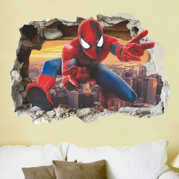 Spiderman Veggdekor, 3D Effekt Klistremerker, Soverom Dekor, Stor