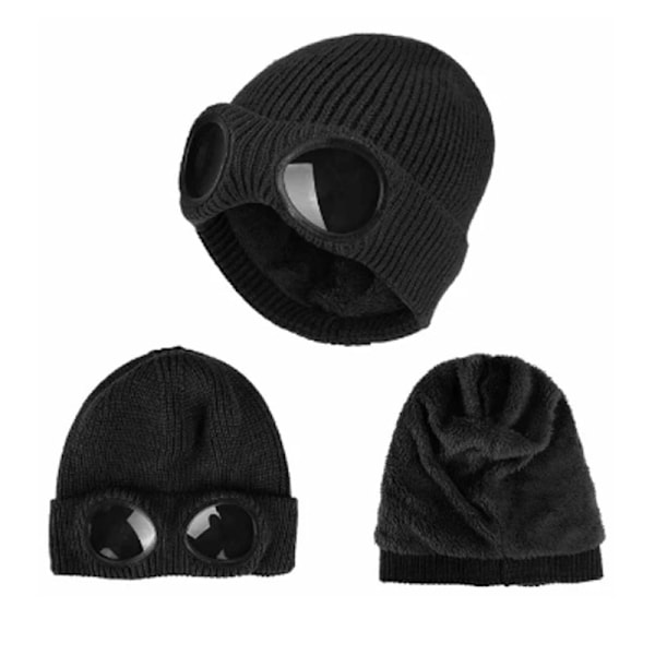 ##/Strikket hue med briller Sort Sort##/