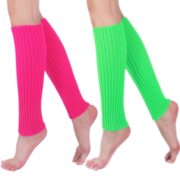 2 Par Dame Juniors Neon Ribbede Beinstøtter for 80-tallet