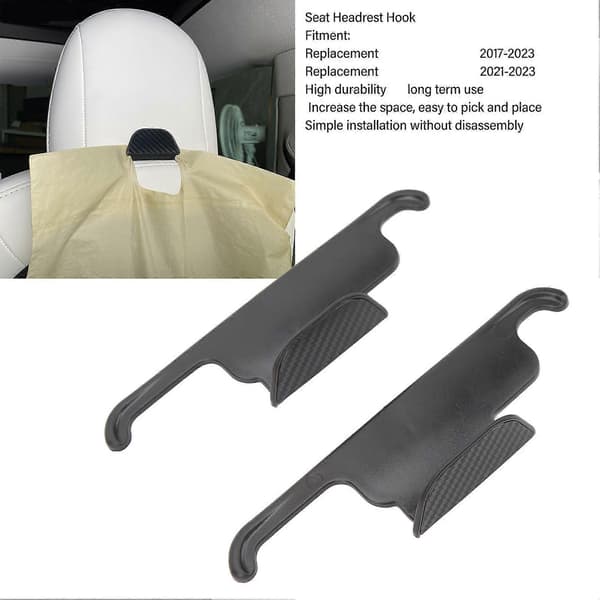 2 st Sätes Nackstöd Krok Kolfiber Mönster ABS Bil Förvaring Nackstöd Hängare Ersättning för Tesla Model 3 Model Y