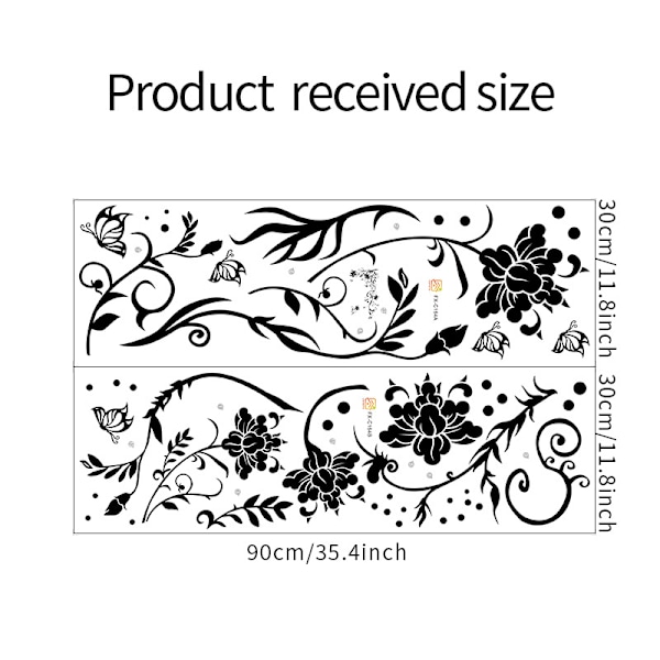 1 Set Väggdekaler Fjärilar Rankor Blomma Svart PVC Design Wa