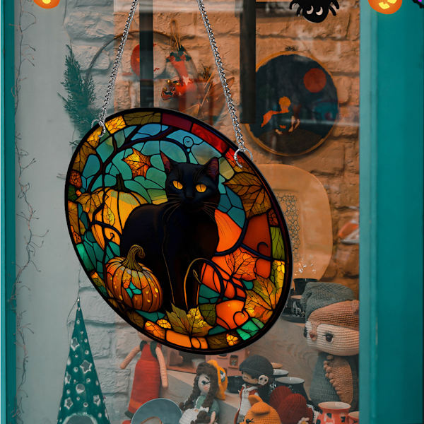 ##/Akryyli Halloween-riipus - Musta kissa, riippuva kyltti kotiin##/