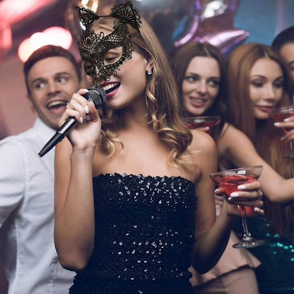 /#/1/#/(Svart) Halloween Kvinners Blonder Halvmaske med Katteører Hodebånd C/#/