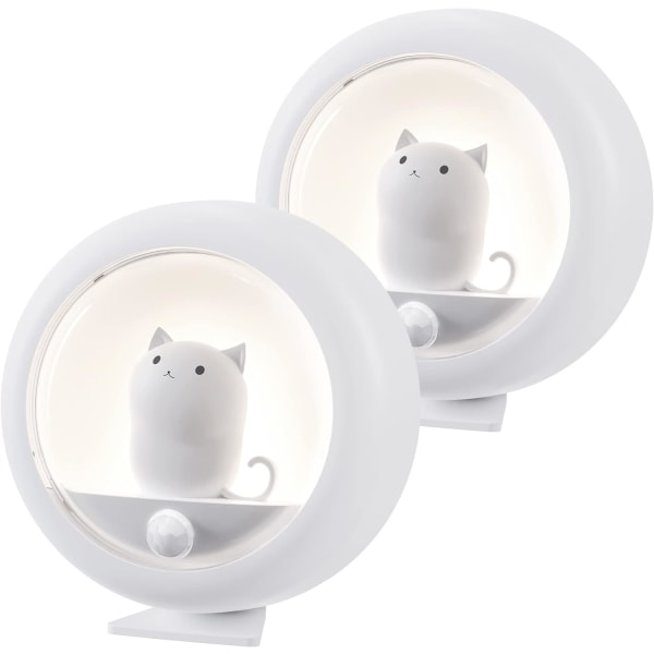 Söt Cat Motion Sensor Night Light (2-pack), sladdlös uppladdningsab