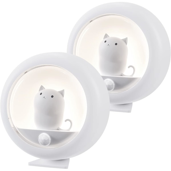 Söt Katt Rörelsesensor Nattlampa (2-pack), Sladdlös Laddningsbar