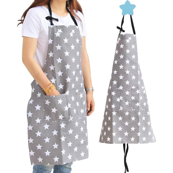 Kitchen Aprons for Women (Gray Stars), Cotton Canvas, Adults, Gi