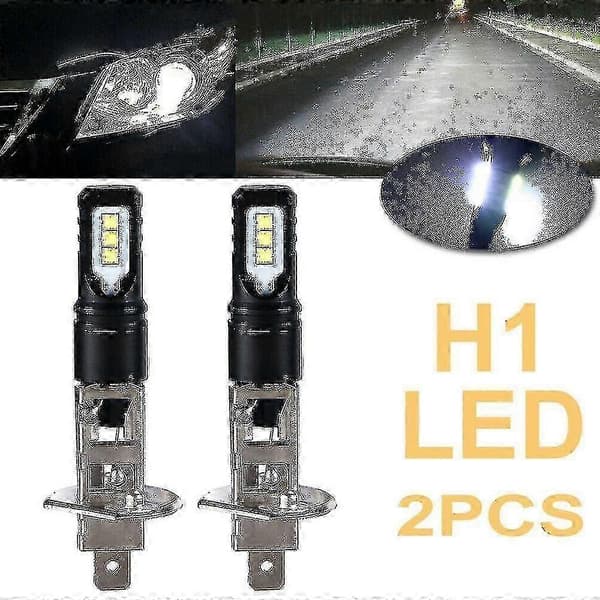 2x H1 6000k Super Lysstærk Hvid 6000lm Drl Led Forlygte Kit Fjernlys