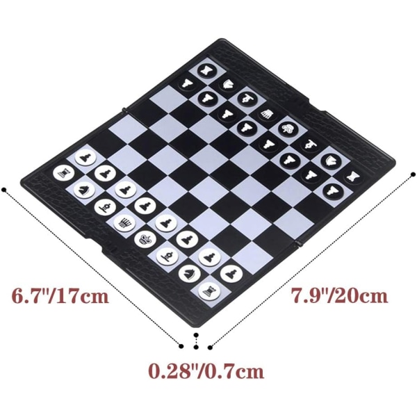 Sjakk Lommeboksett (20cm) - Mini Brettspill, Foldbar Magnetisk Reise Sjakkbrett, Utdannende Leke/Gave for Barn og Voksne