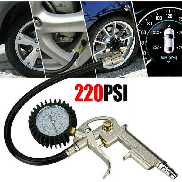 Däckpump med tryckmätare 220PSI och pump med slang A