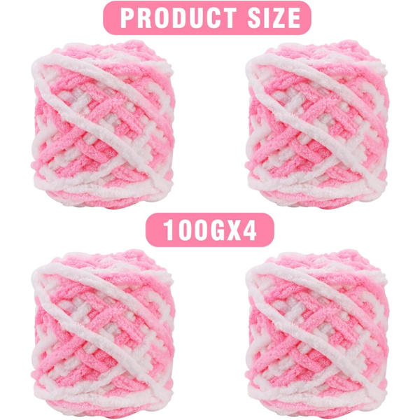 (Rosa Vit) 4-pack 100g Akrylgarn för Virkning, Stickning