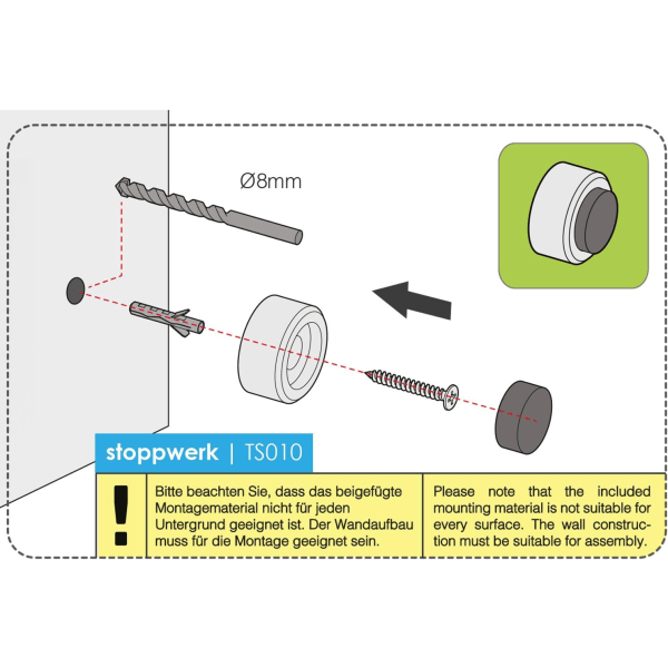 Dörrpropp 3,7x2,5cm - rostfritt stål med gummipropp - Wa