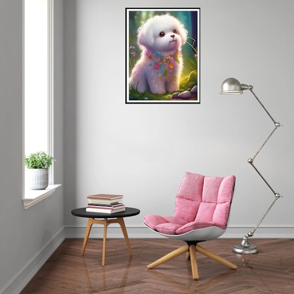 ##/5D diamantmålning-DIY-30x40cm-Söt liten vit hund##/