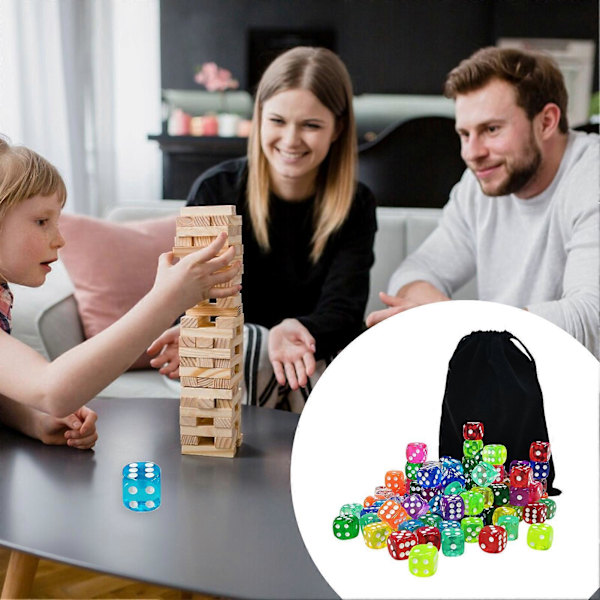 100 stk. farvede terninger med snørelukning, bulk akryl spil terninger, glatte spin, transparente terninger til matematik læringsspil i klasseværelset 14mm