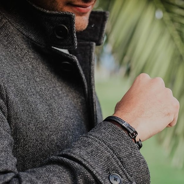 Armband för män med ankare, svart, högkvalitativt läder, present till män