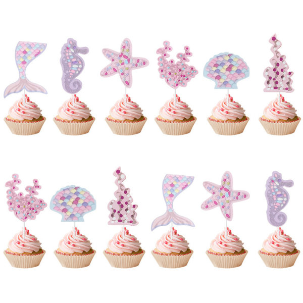 24 delar Mermaid Cake Toppers, Födelsedagstårta Toppers, Cupcake In