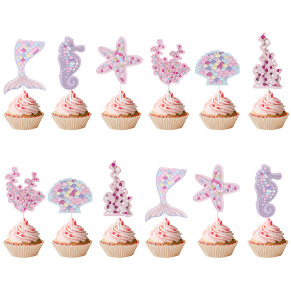 24 stycken Sjöjungfru-tårta Toppers, Födelsedagstårta Toppers, Cupcake Insatser