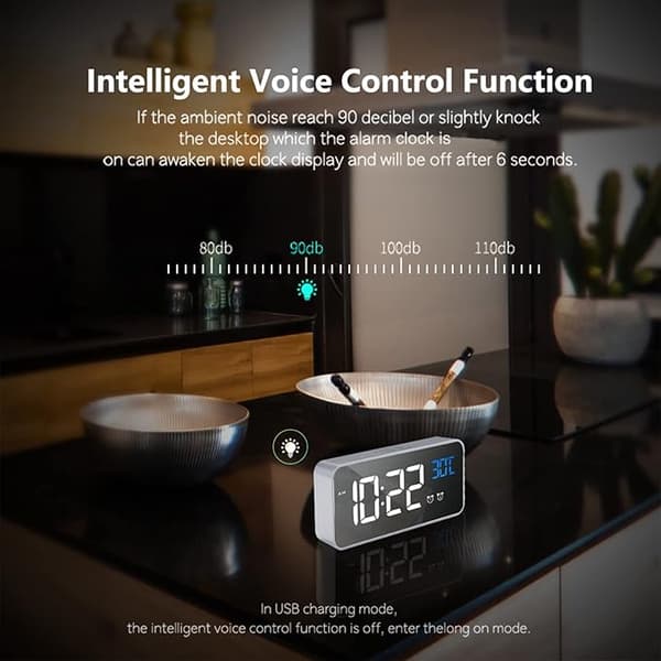 (Sølv) Digitalt vækkeur LED-vækkeur med snooze-funktion Oplader USB-porte