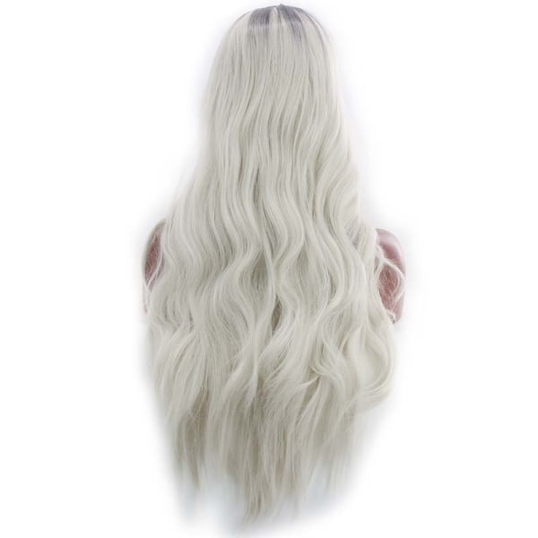 Damer långt lockigt hår växande färg peruker färgade kemisk fiber