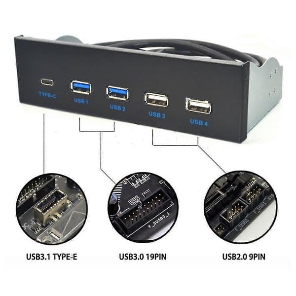 5.25 tums Usb3.1 Gen2 Frontpanel Usb Hub 2 Portar Usb3.0+2 Portar Usb2.0+1 Port Typ-c Med Typ-e C