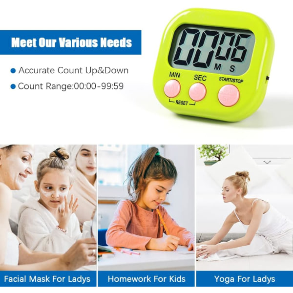 Digital Kjøkken Timer med Magnetisk Bakside Stativ, Timere for Baking