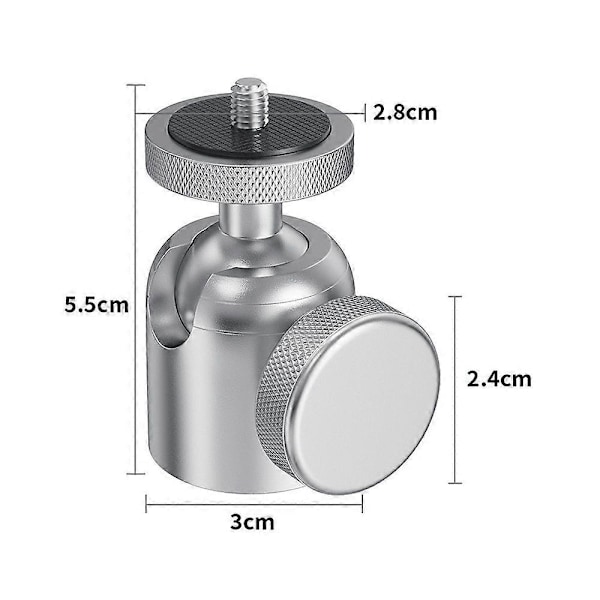 Mini Kulled i Aluminiumlegering 360 Graders Roterbar 1/4 3/8-tums Skruv Metall LED Videolampa Mobiltelefon DSLR Kamera Monopod Stativ Huvudfäste Adapter C 3 8inch