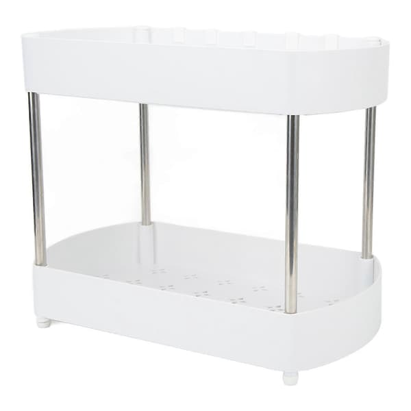 Under Vask Organizer 2-lags Hul ABS Baderomsskap Organizer Stativ med Rustfritt Stål Brakett og 5 Kroker Hvit
