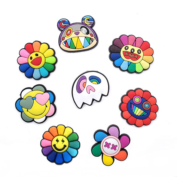 8 stk. 3D Clog-Sandals Pynt (Solsikke), Sko Charms, Søde Sko